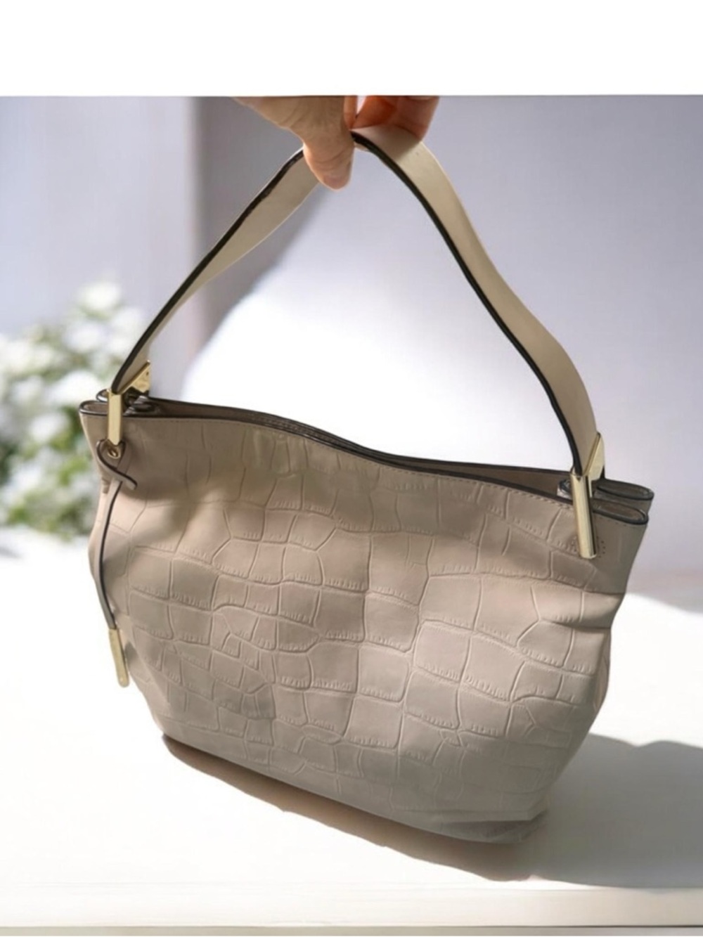 Kate Spade Kelly Anne Croc Embossed Leather Shoulder Bag Soft Taupe Blush - Picture 3 of 10